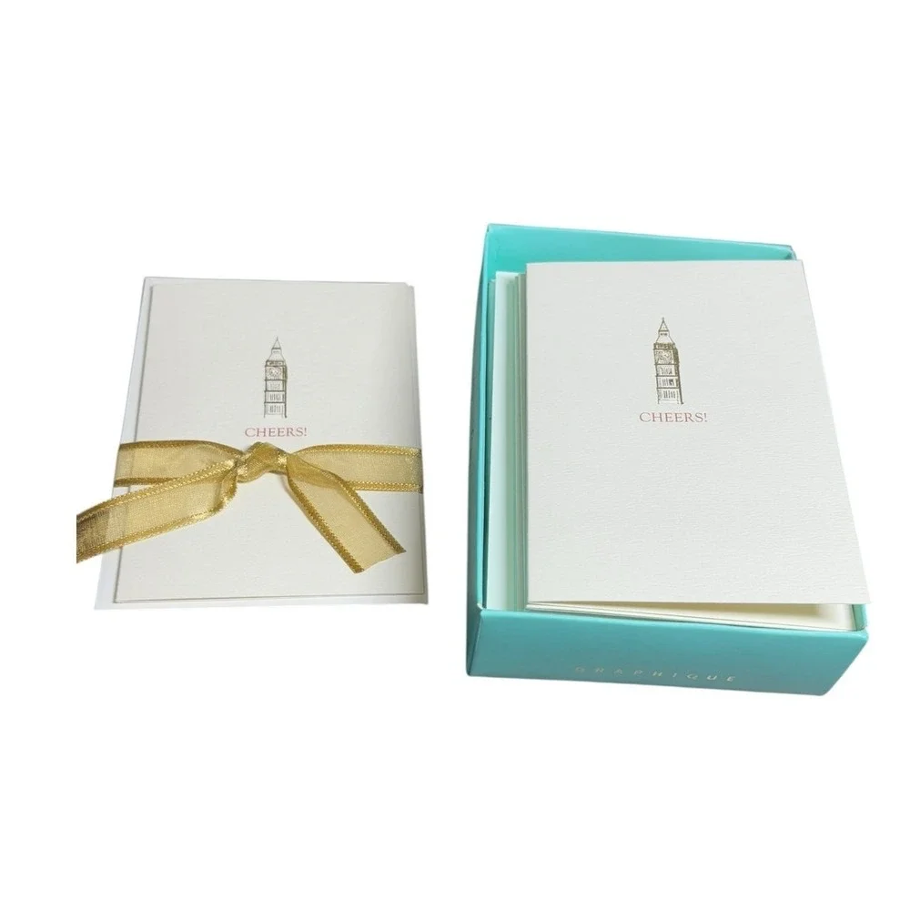 Graphique de France Big Ben‎ Cheers Gold Foil Note Cards Set 10 Boxed